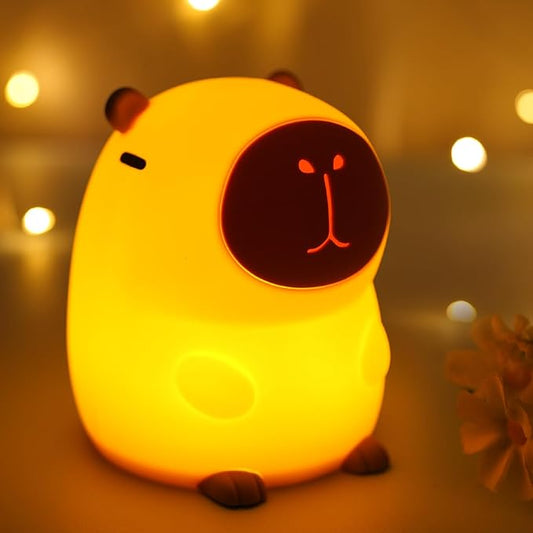 Capybara Night Light Cute Squishy Silicone Nursery Nightlight Dimmable Rechargeable Animal Bedside Lamp with Timer & Tap Control, Christmas Gift