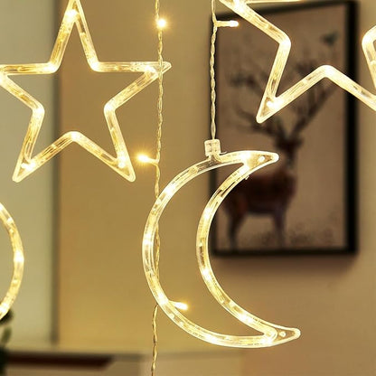 7.5ft Decorative Starry String Curtain Lights Moons and Stars LED Night Light for Home Decoration Party,Remote Control USB Powered