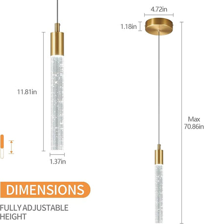 Modern Kitchen Island Pendant Light Dimmable LED Gold Brass Finish Mini Crystal Pendant Lighting Bedroom Bedside Table Small Pendant Lights（2-Pack ）