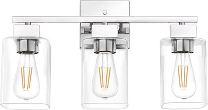Chrome Bathroom Vanity Light - 3 Light Bathroom Light Fixture Square Design & UL Certification, Bath Room Lighting Fixtures Over Mirror, Modern Vanity Lighting Fixture for Living Room