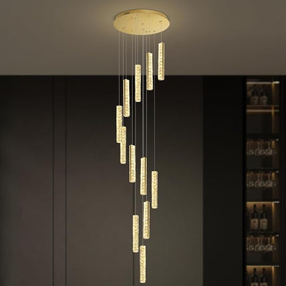Long Spiral Crystal Chandelier Lighting for Foyer 12-Light Gold Staircase Chandelier High Ceiling Slopped LED Dimmable 2700K-6000K