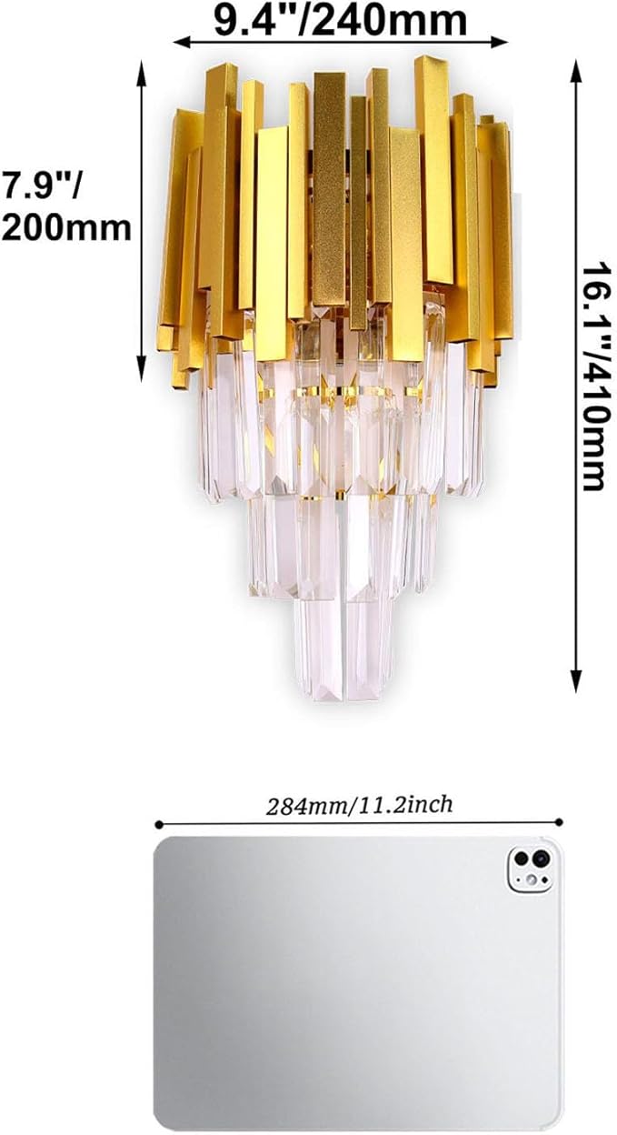 FRIXCHUR Gold Crystal Wall Light 3 Tiers Crystal Wall Sconce Lighting Led Wall Lamp Modern Wall Light Bedside Crystal Wall Lamp for Bedroom Bathroom Living Room Hallway Staircase 2X E12