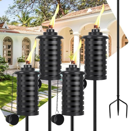 ZSZMFH 4 Pcs Metal Torch for Outside, 16oz Outdoor Metal Torch Garden Décor,59-Inch Upgraded Citronella Torches with 3-Prong Grounded Stake, Table Top Torches for Party Patio Pathway