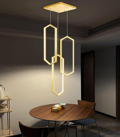 3-Rings Dimmable Pendant Lighting Adjust LED Chandelier Ceiling Light Fixtures for Kitchen Island Dining Room Living Room Bedroom Gold