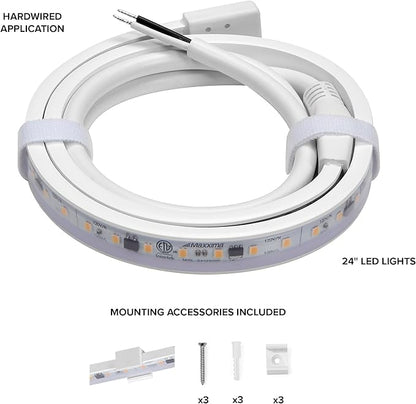 Maxxima 24 in. Hardwired LED Under Cabinet Strip Light, 920 Lumens, 3000K Warm White, Kitchen and Living Room 120V White Cove Lighting, No Power Supply Needed