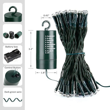 Joomer Battery Christmas Lights, 33ft 100LED Fairy Lights Battery Operated Timer 8 Modes Waterproof for Outdoor Home Garden Party Holiday Christmas Trees Decoration (Multicolor)
