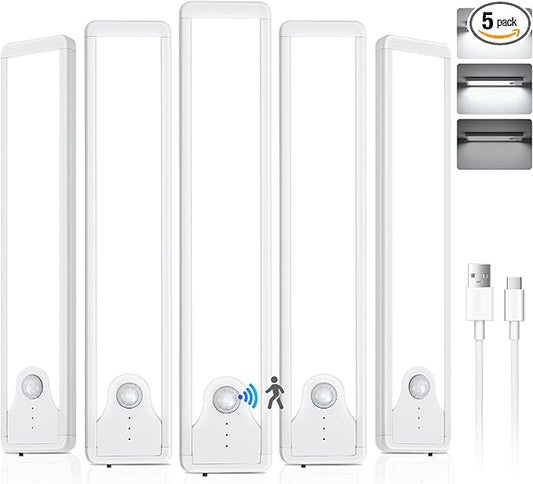 Pak Under Cabinet Lighting, 5 Pack 8 Inch 41 LED Motion Sensor Lights, Rechargeable Battery Operated Closet Light, Wireless Magnetic Dimmable 6500K Daylight White Under Counter Lights for Kitchen