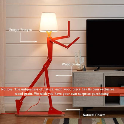 Cool Tall Floor Lamp for Bedroom & Living Room - Unique Corner Decorative Reading Wood Standing Light Creative Swing Arm Design for Farmhouse Dorn Gift Idea - Oran Orange Bulb Included