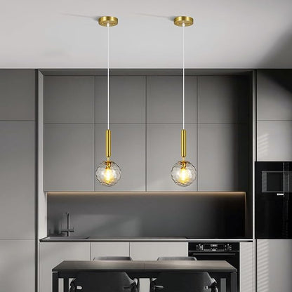 Modern Gold Pendant Light Hanging Fixture Light for Kitchen Island Mid Century with Globe Pendant Light Clear Glass Pendant Lighting for Living Room Bedroom Entryway (2 Pack)