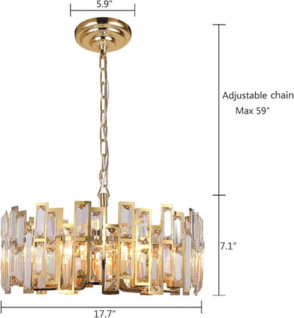 Gold Crystal Chandeliers Lighting Modern Crystal Chandelier 6 Light Contemporary Foyer Entrance Dining Room Ceiling Hanging Light Fixture Round D17.7