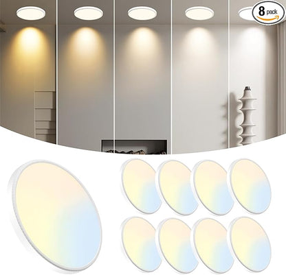 WKONCLDY 8-Pack 7.5Inch LED Ceiling Lights, 5 Colors Selectable Flush Mount Ceiling Lights, Ultra Thin LED Ceiling Lights Fixtures 0.87Inch for Dinning Room