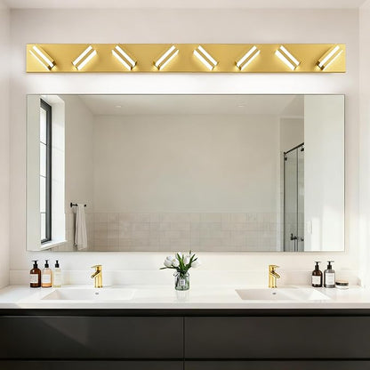 IZORRO LED Modern Bathroom Lights Fixtures(8-Light,Dimmable,360°Rotate),Brushed Glod Acrylic Wall Lighting,Vanity Lights for Bathroom Over Mirror - 6000k 48In （No Assembly Required）