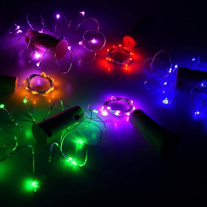 VOOKRY Wine Bottle Lights with Cork 8 Pack 20 LED 24 Built-in+6 Backup Batteries, Battery Operated Fairy Lights Mini Copper Wire Cork Lights for DIY Party Wedding Bar Decoration(8 Colors)