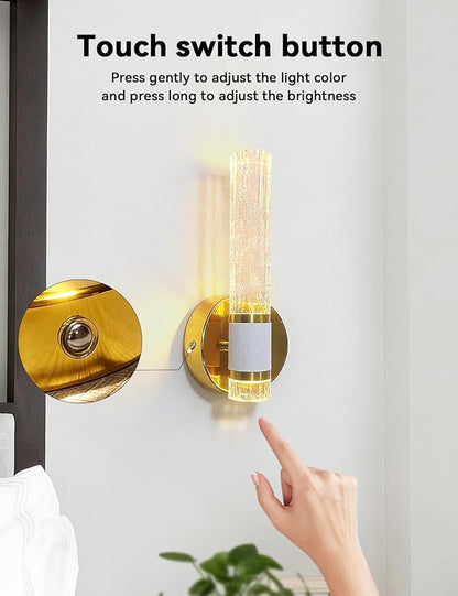 Gold Battery Operated Wall Sconces Set of Two, Dimmable Timer Wall Lamp Wireless Rechargeable Wall Light for Home Decor Living Room Bedroom Bedside Study Room Bathroom