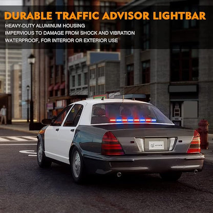 Xprite 35.5" Traffic Advisor Light Bar, Red Blue LED Strobe Police Light Bar with 21 Flash Patterns, Suction Mount & Cigarette Plug, Emergency Warning Police Lights for Car, Truck, SUV