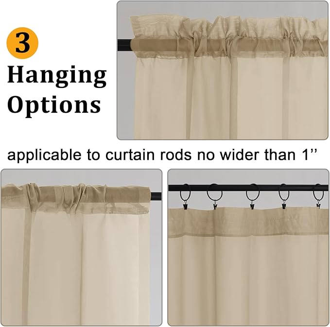 Gwine Taupe Sheer Curtains 90 Inches Long 2 Panels Set, Light Filtering Solid Filmy Drapes for Living Room Bedroom, Elegant Soft Rod Pocket Voile Sheer Window Curtains, 42Wx90L Inch, 2PCS, Taupe