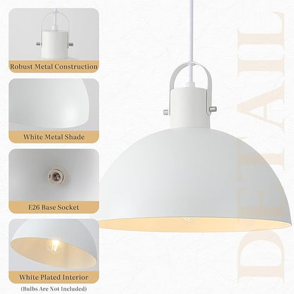White Pendant Light 2 Pack, 11.8 Inch Pendant Lights Kitchen Island, Dome Pendant Lights, Farmhouse Pendant Light for Kitchen Island, Dining Room, Living Room