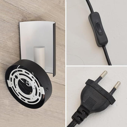Plug in Wall Sconce Black,Bedside Wall Lamps with Switch,Modern Wood Wall Light for Bedroom with 180°Rotation Metal Shade,Indoor E26 Wall Lamp for Living Room,Dining Room,Hallway,Stairway,Wall Decor