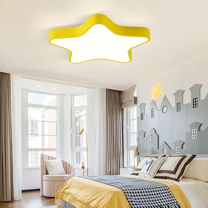 LED Ceiling Light Fixture, Modern Pentagram Recessed Ceiling Lights, 3000K-6000K Dimmable Light, Close to Lighting Flush Mount Living Room Pendant Lamps (Yellow, 16inch)