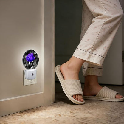 Purple Rose Flower Violet Night Light Auto Sensor Led Dusk to Dawn Lamp Home Decor for Men Women
