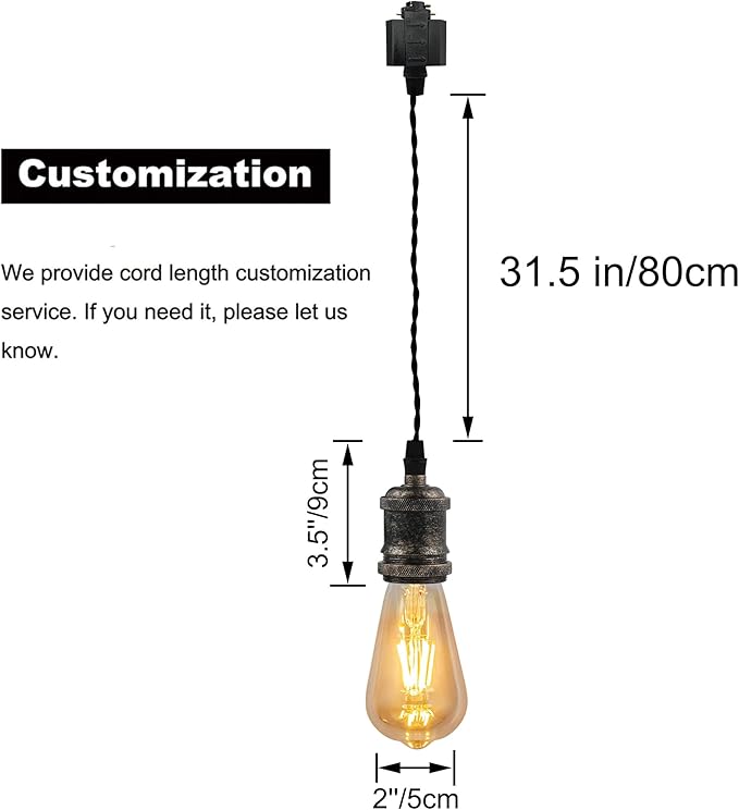 Kiven H-Type Track Lighting Pendants,Industrial h Track Pendant Lights with 31.5 Inch Cord Length Black Weave Rope,3 Pack Track Lighting Fixture,Rusty Gold Finish