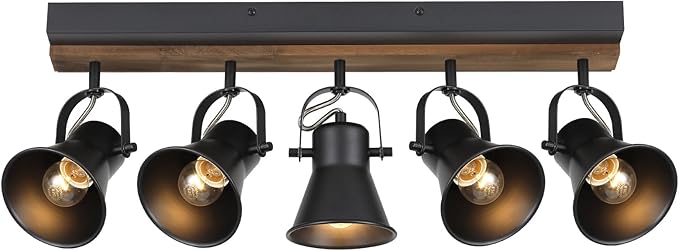 5-Light Track Light Fixtures, Adjustable Ceiling/Wall Mount Spotlight, Industrial Black Kitchen Track Lighting for Living Room, Dining Room, Hallway, Bathroom