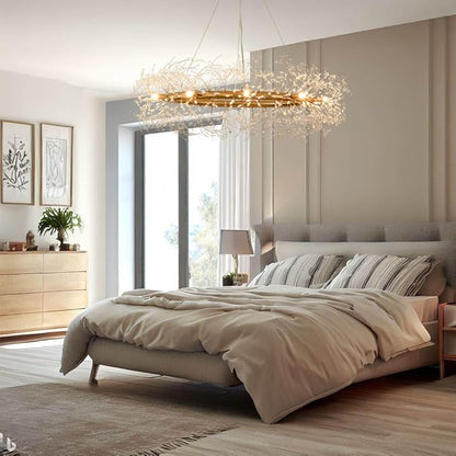 Gold Crystal Chandeliers Round,39" Modern Crystal Dining Room Chandeliers Light Fixtures,Large Firework Chandelier Lighting for Master Bedroom Living Room,Pendant Light for Entryway,Kitchen