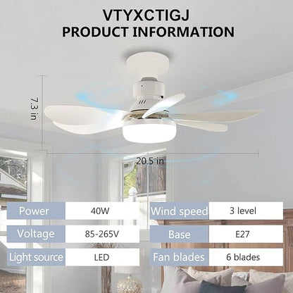 Socket Fan Light with Remote, Portable Small Ceiling Fans with Lights Bulb for Bedroom, Kitchen, Living Room, 20" Screw in Ceiling Fan in Light Socket for E26 Base 40W/3000K-6000K Dimmable