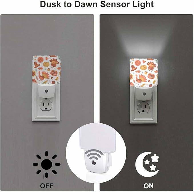 LED Night Light Plug into Wall with Dusk to Dawn Light Sensor White Energy Efficient Pumpkin Turkey Pie Pastel Color Nightlight for Bedroom Bathroom Hallway Living Room Kitchen
