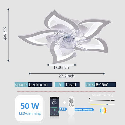Bevenus Low Profile Ceiling Fan with Lights,110v Modern Dimmable Flower Shape, Remote Control/app Control,Timing 6 Gear Speeds Fan Ceiling Lamp.