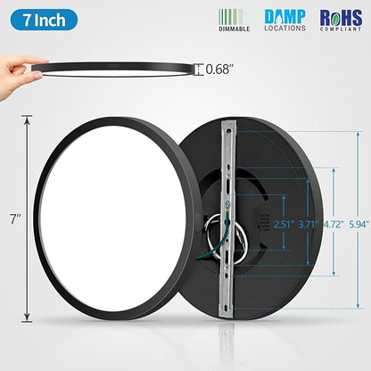 mw 4-Pack LED Flush Mount Ceiling Light, 7 Inch Round Black Flush Mount Light,14W 120V 5CCT 2700/3000/3500/4000/5000K, Dimmable Slim LED Ceiling Lights for Bedroom, Kitchen, Hallway
