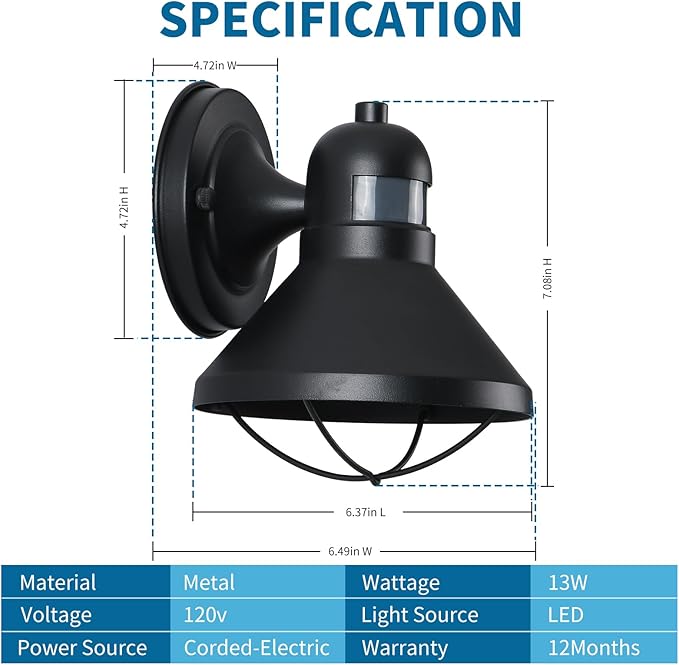 LONEDRUID Motion Sensor Outdoor LED Porch Wall Light Fixtures Dusk to Dawn Exterior Barn Lantern Black Farmhouse Sconce Lighting Wall Mount Lamp for Garage Patio Balcony Doorway