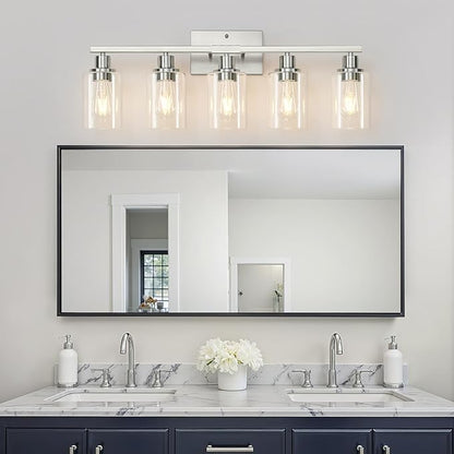 MOKATNG 5-Light Bathroom Light Fixtures, Vanity Light with Clear Glass Shades, Brushed Nickel Bathroom Light Fixtures Over Mirror, Modern Bathroom Wall Lamp for Mirror Living Room Cabinet Bedroom