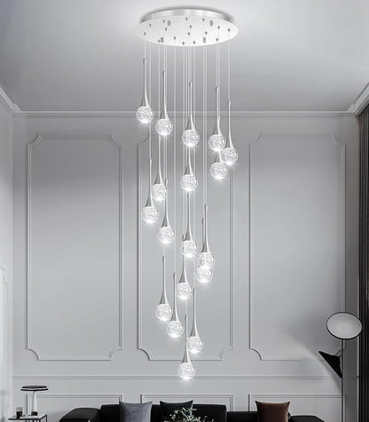 18 Light Modern Glam Crystal Chandelier for High Ceiling LED Dimmable Ceiling Pendant Light Staircase Foyer Enterway Living Room Chandelier Lighting Antique Silver