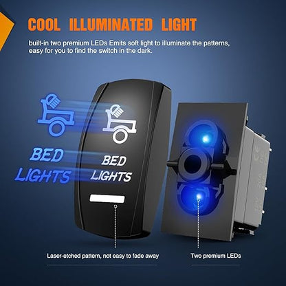 Nilight Bed Lights Rocker Switch Led Light Bar 5 Pin Laser On Off SPST switches 20A/12V 10A/24V for Truck Pickup Rock Cars Boats Cargo Camper Van RVs
