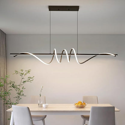 Modern Ceiling Chandelier Light, Acrylic Anti Flicker Pendant Lamp with Remote Control Dimmable 3 Color Mode & Brightness (Warm Cool Neutral Light) for Kitchen Bar（Black,57IN