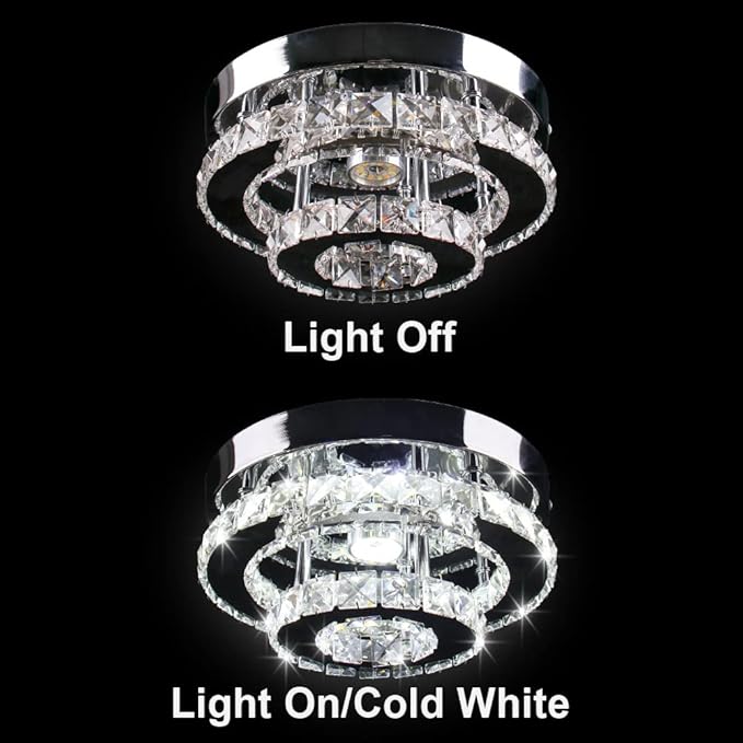 Mini Chandelier LED Crystal Ceiling Light 2 Layers Flush Mount Ceiling Light Modern Chandelier Lighting for Hallway Staircase Kitchen Bathroom (Cool White)