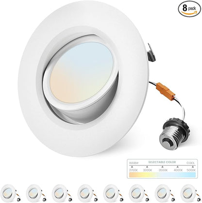 4 Inch Gimbal Led Recessed Lighting Retrofit,4 Retrofit Led Recessed Lighting,5 CCT 2700K-5000K Dimmable 8W 700LM,Compatible with TP24 Connector/E26 Bases,ETL & ES(8 Pack)