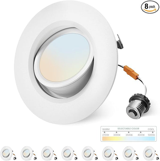 4 Inch Gimbal Led Recessed Lighting Retrofit,4 Retrofit Led Recessed Lighting,5 CCT 2700K-5000K Dimmable 8W 700LM,Compatible with TP24 Connector/E26 Bases,ETL & ES(8 Pack)
