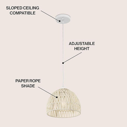 JONATHAN Y 10.25" Cream Modern Bohemian Woven Rope LED Pendant Light Fixture, Adjustable Dome Ceiling Lamp for Kitchen Island, Rope Shade, Coastal Farmhouse Decor (JYL6513C)