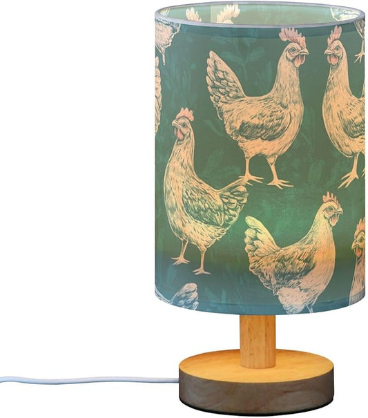 Bedside Table Lamp Chicken Animals Teal Nightstand Lamp with Wood Desk Lamps for Bedroom Living Room Nursery Office Home Decor