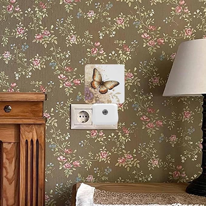 Butterflies Night Light Water Butterflies Fluttering Among The Flowers Plug into Wall with Dusk to Dawn Light Sensors 0.5W Warm Nightlights for Bedroom Bathroom Hallway