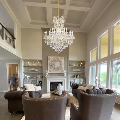 Large Gold Modern Crystal Chandelier Light Fixtures - 24 Lights, Maria Theresa Crystal Pendant Light Foyer Chandelier Fixtures for Staircase Hallway Living Room Entryway