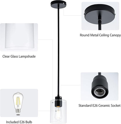MAYNA 1-Pack Black Mini Pendant Light, Industrial Small Hanging Lamp with Bulb, Adjustable Rods Ceiling Fixture for Kitchen Sink, Hallway, Entryway
