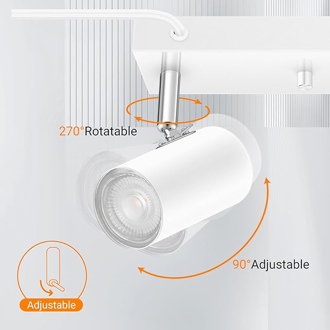 AUQUEE 4 Light Track Lighting Kit,White 4 Way Modern Plug in Ceiling Spotlight,Industrial LED Wall Light for Kitchen Cabinet Gallery Bar Hallway Living Room,Rocker Switch,15 Foot Cord(No Bulb)