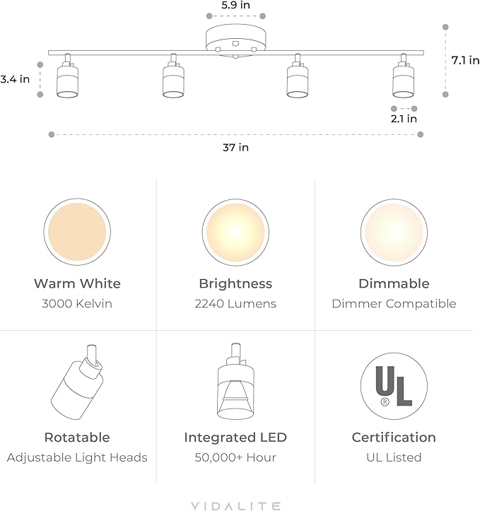 Shura Black & Brass 4-Light Track Light with Adjustable Heads, Integrated LED Bulbs, 3 ft. Track Lighting Kit Ceiling Light, 3000k, 2240 Lumens