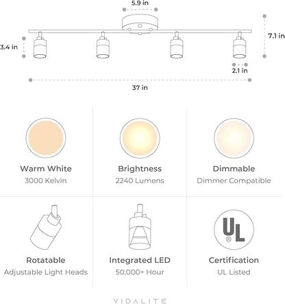 Shura Black & Brass 4-Light Track Light with Adjustable Heads, Integrated LED Bulbs, 3 ft. Track Lighting Kit Ceiling Light, 3000k, 2240 Lumens