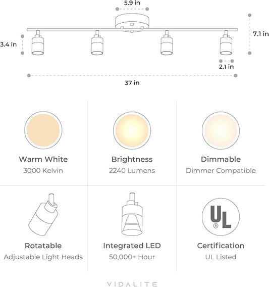 Shura Black & Brass 4-Light Track Light with Adjustable Heads, Integrated LED Bulbs, 3 ft. Track Lighting Kit Ceiling Light, 3000k, 2240 Lumens
