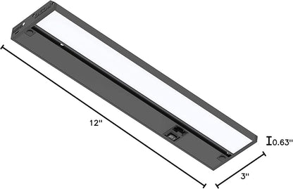 LAGOM Halo Under Cabinet Light, 12‑Inch Hardwired Dimmable LED, 2700K/4000K/5000K, Power Cord Sold Separately, Black, UC0112BK27