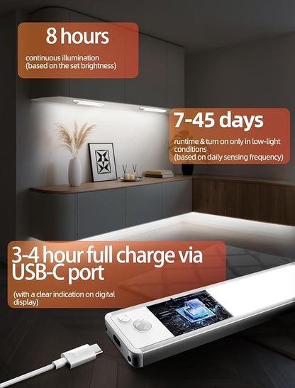 Under Cabinet Lighting: 10 Inch 3-Color Dimmable Rechargeable Motion Sensor Lights Indoor - Battery Operated Lights - Closet Light Magnetic Led Light for Kitchen Home Bathroom Counter 5 Pack
